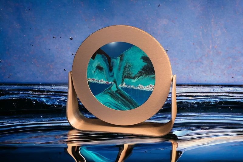 Deep Sea Moving Sand Pictures 7" ROUND SILVER METAL FRAMES Contemporary Gifts Sand Art - Exotic Sands Sculptures, Hourglass