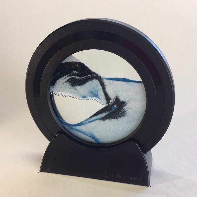 Exotic Sands - Moving Sand Art 4 inch Round Black Plastic - Arctic Glacier Clear Liquid - Desktop Toys