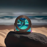 Exotic Sands - Moving Sand Art Picture - 7 Inch Round Black Aluminum Frame - Ocean Blue Liquid - Contemporary Gift