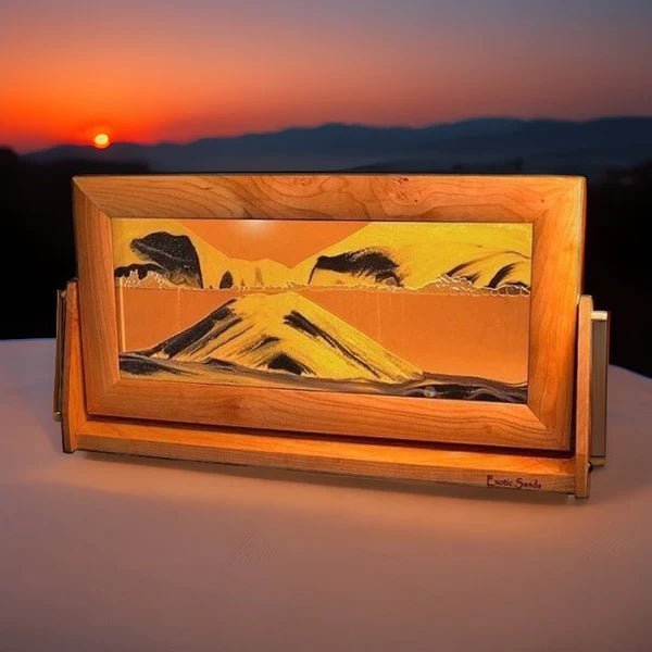 sand art moving picture extra large sunset orange cherry wood 3D liquid sandscape