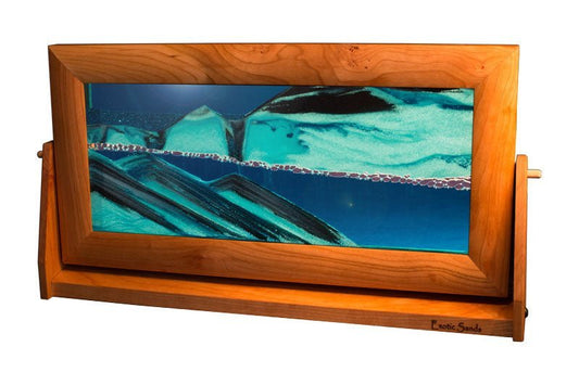 Moving Sand Art Picture - Exotic Sands - XLarge Cherry Wood - Arctic Clear Liquid - Kinetic Art moving sand art pictures