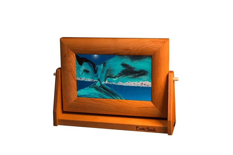 Exotic Sands - Water Sand Hourglass - Small Cherry Wood - Ocean Blue Liquid - Deep Sea