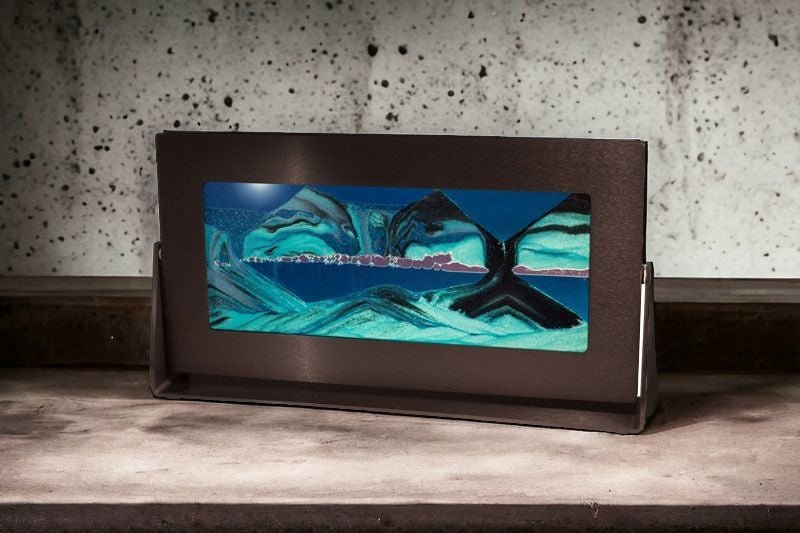 Sandscape Art - 3D Moving Sand Art Picture - Medium Black Aluminum Frame - Blue - Unique Decor