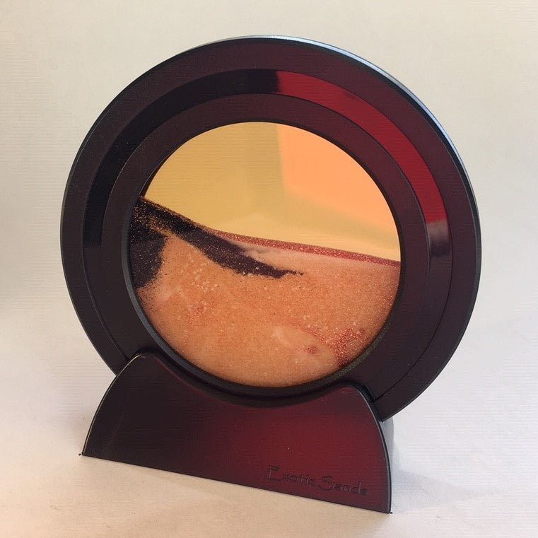 Exotic Sands - Sandscape hourgless 4 inch Round Black Plastic - Sunset Orange Liquid - Desktop Toys