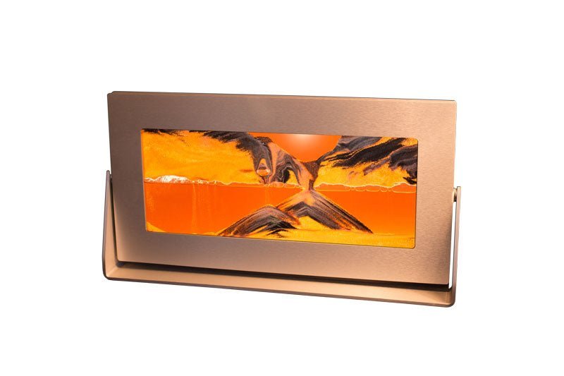 Exotic Sands - Liquid Sand Art Sculpture - Medium Silver Aluminum Frame - Sunset Orange Liquid - Contemporary Artwork