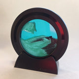 Exotic Sands - Desk Sand Picture 4 inch Round Black Plastic - Turquoise Liquid - Deep Sea Sand Art