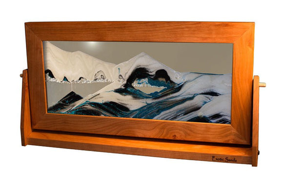 Moving Sand Art Picture - Exotic Sands - XLarge Cherry Wood - Arctic Clear Liquid - Kinetic Art